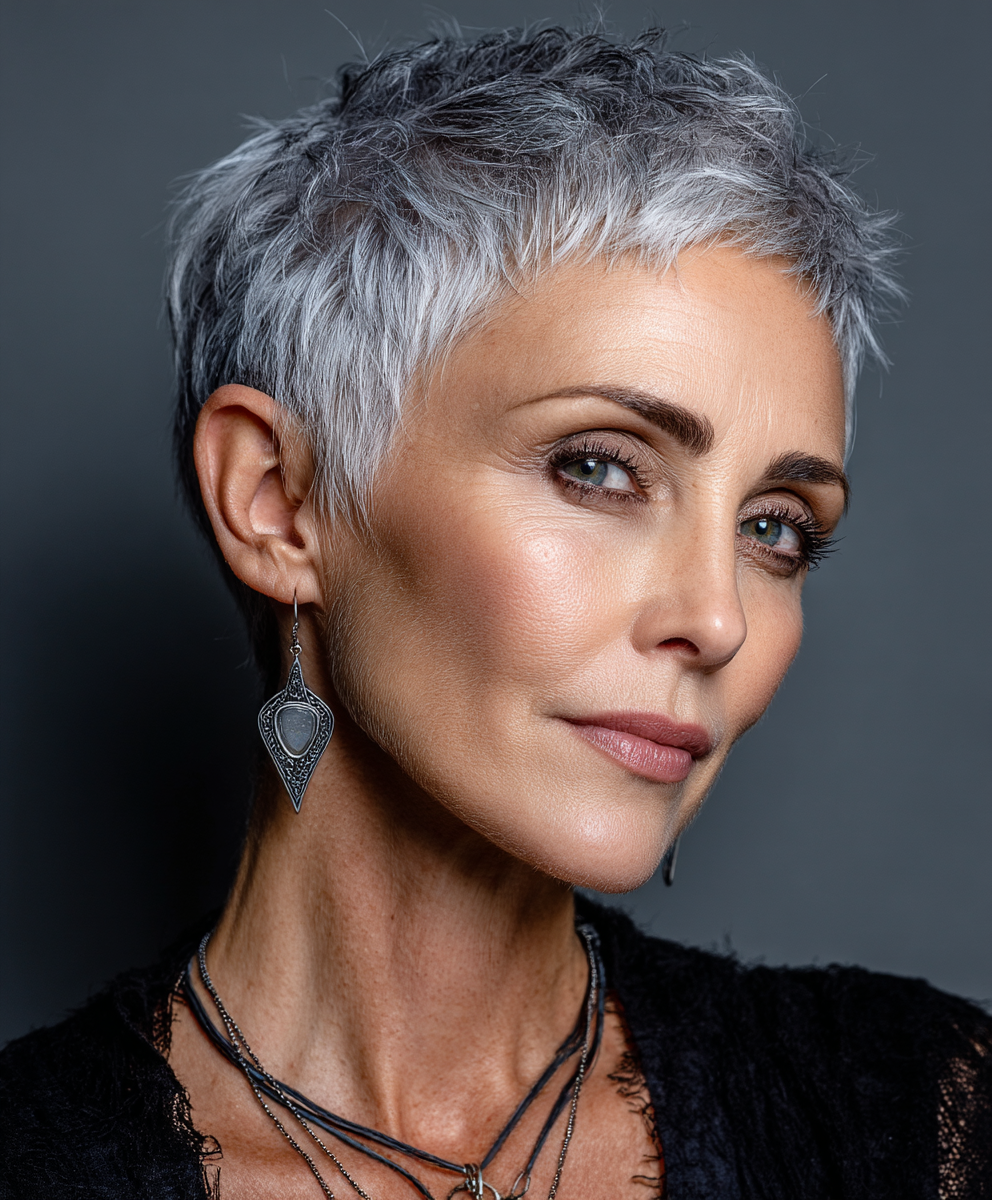 60 Year Old Hairstyles: Silver Fox Pixie