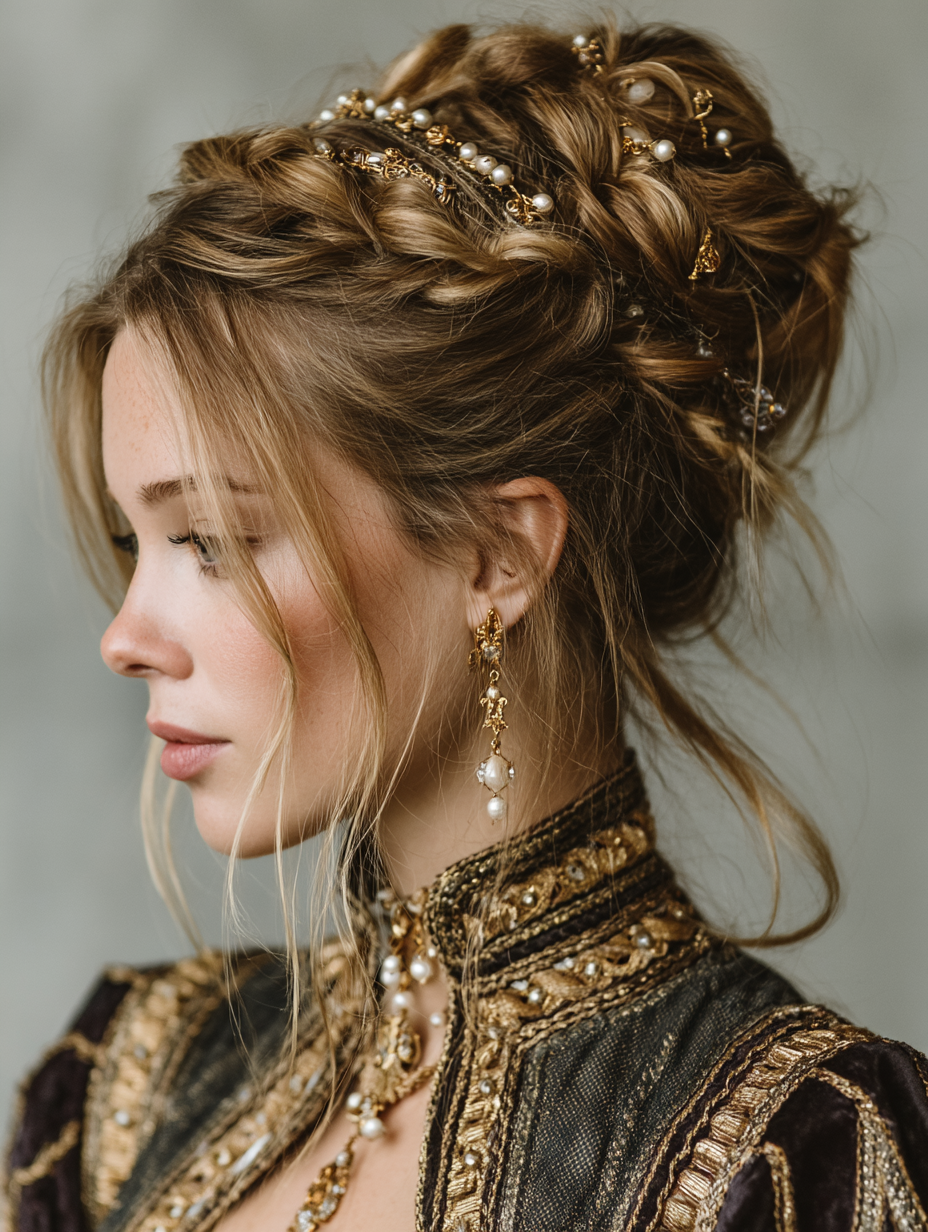 Renaissance Hairstyles Easy: Accessorized Messy Bun