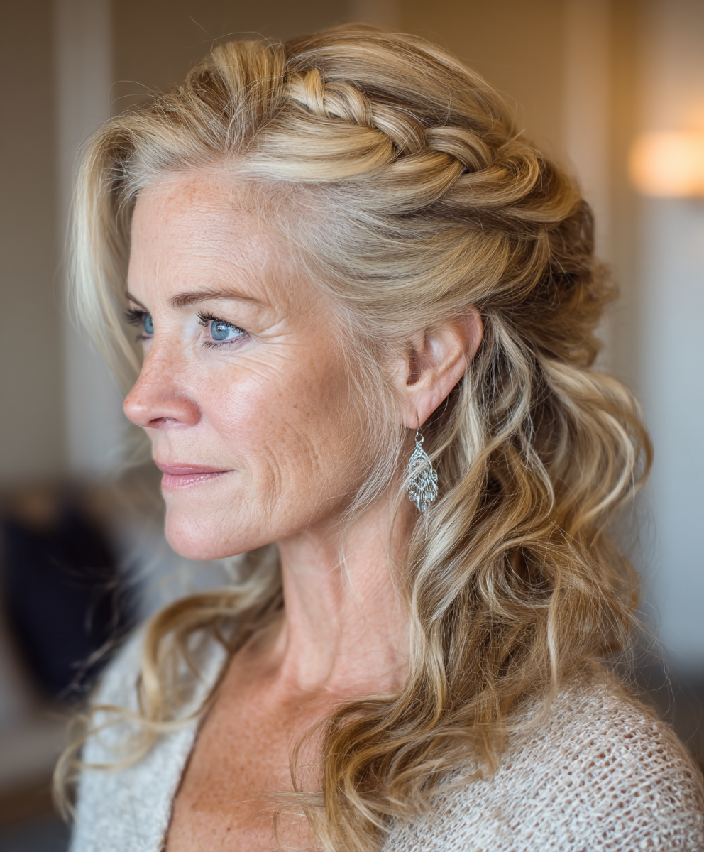 Half-Up Half-Down with Twists for 60 Year Old Hairstyles
