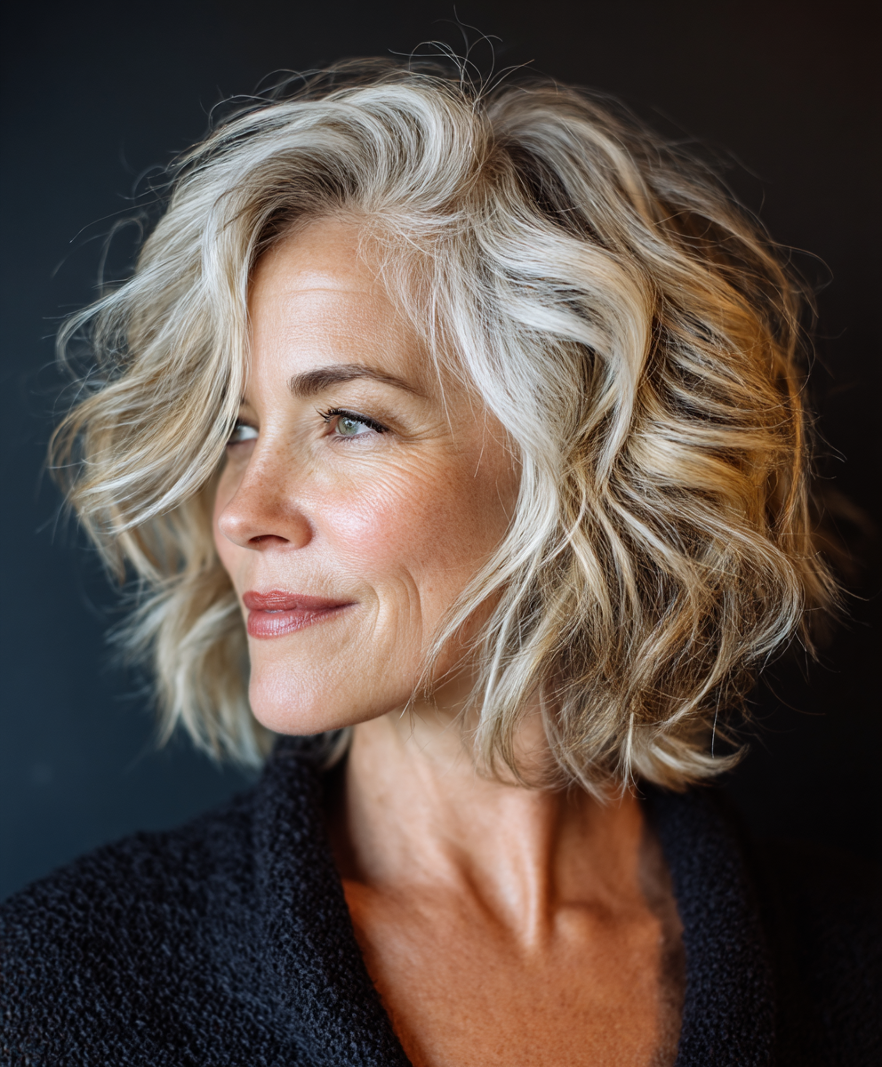 Textured Waves with Highlights for 60 Year Old Hairstyles