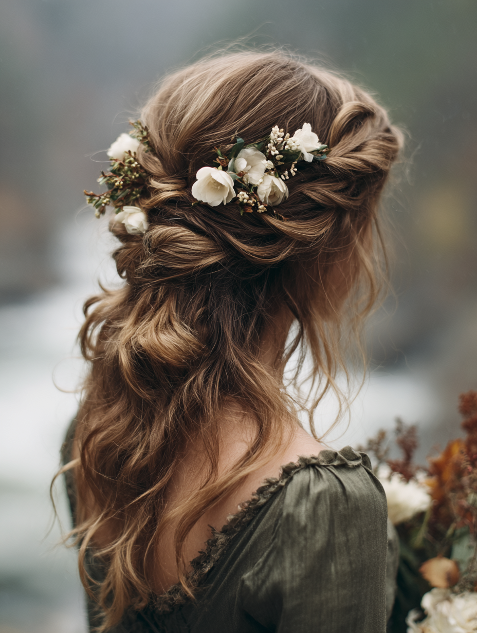 Renaissance Hairstyles Easy: The Twisted Half-Updo with Flowers