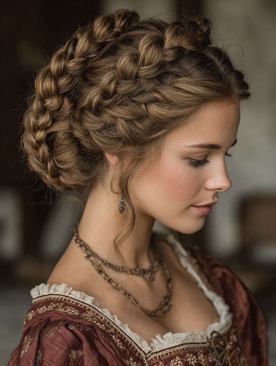 Renaissance Hairstyles Easy: The Double Braid Updo